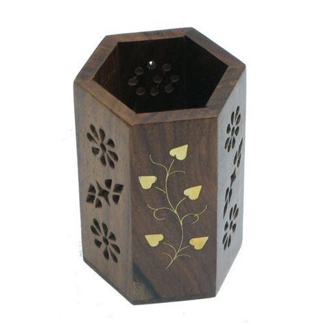 Onlineshoppee Wooden Pen Stand Brown Office Products