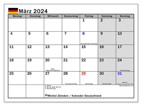 Kalender März 2024 Deutschland Michel Zbinden De