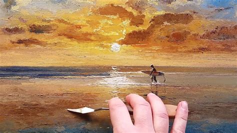 Surfer Sunset How To Oil Painting Palette Knife Brush Beach