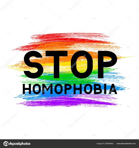 stop homophobia lettering on lgbt community flag symbol of gay pride grunge brush strokes