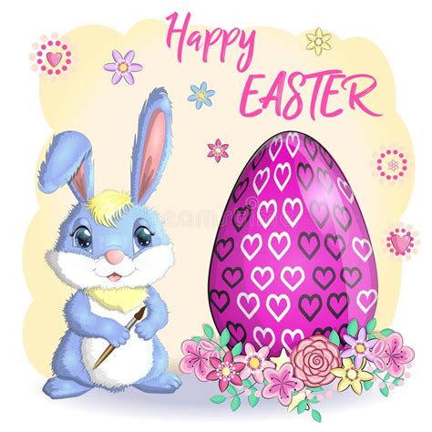 Easter Bunny Rabbit Cartoon Character With Basket Full Of Painted