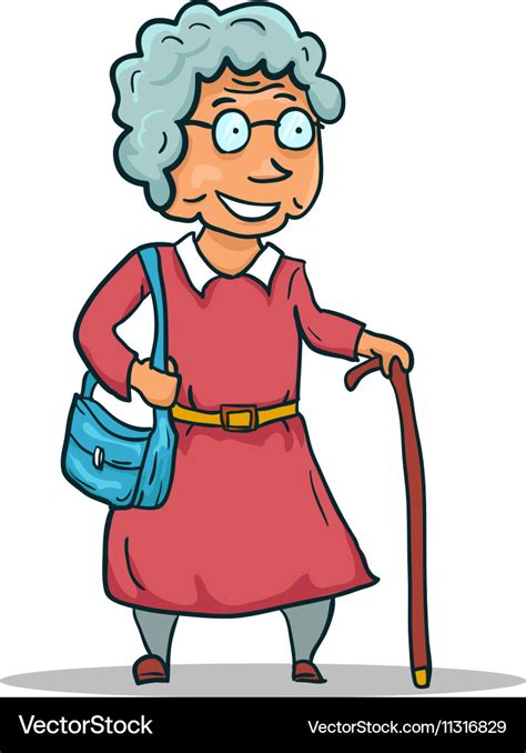 Cartoon Old Lady Character Isolated On White Vector Image