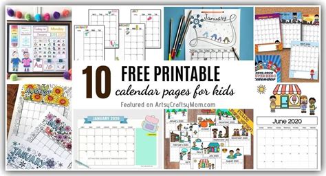 10 Free Printable Calendar Pages For Kids