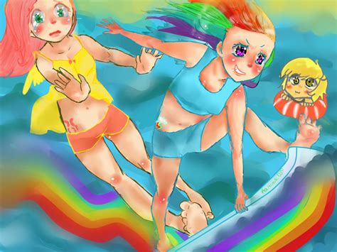 Human Fluttershy And Rainbowdash To The Beach By Hanna030