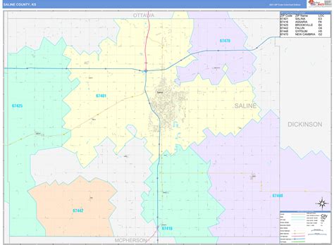 Saline County Ks Wall Map Color Cast Style By Marketmaps