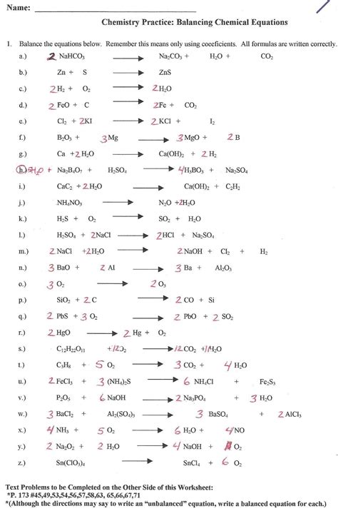 Balancing equations worksheets in pdf. Balancing Chemical Equations Worksheet Answer Key
