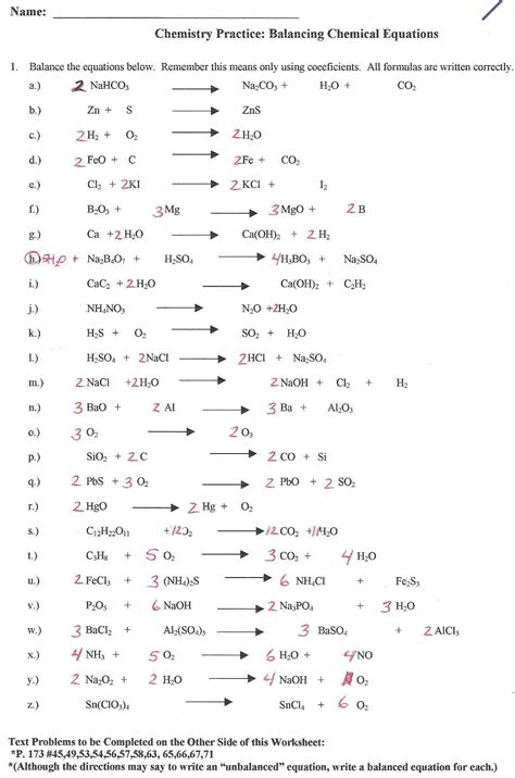 Balancing equations gizmo student exploration balancing. Balancing Chemical Equations Worksheet Answers ...