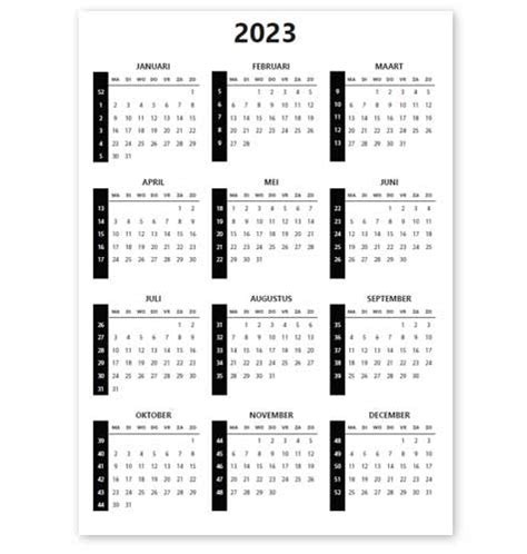 Weekkalender 2023 Downloaden En Printen Bekijk Alle Weeknummers Op De