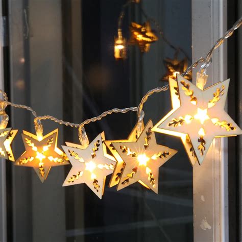 Five Pointed Star Led Lights Flashing String Lights Starry Wooden Craft