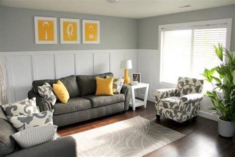 Charcoal Grey Sofa And Chair Yellow Pillows And Art Pieces Grey And
