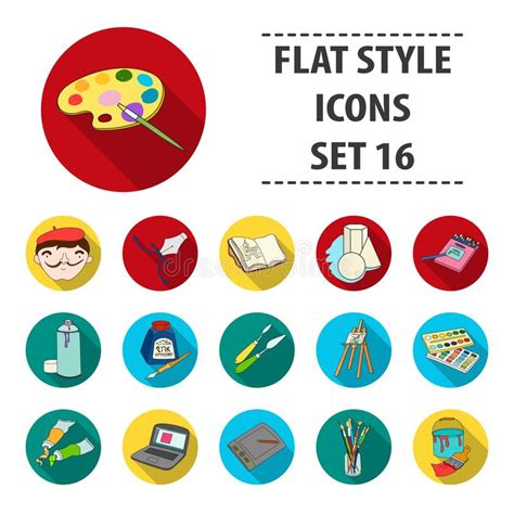 Artist And Drawing Set Icons In Flat Style Big Collection Of Artist