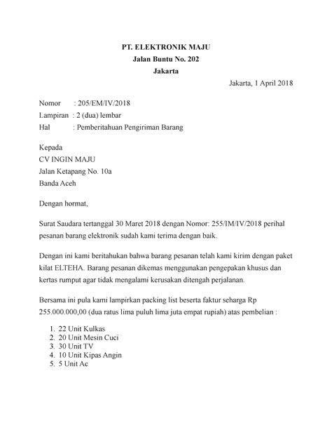 Surat Pemberitahuan Pengiriman Barang