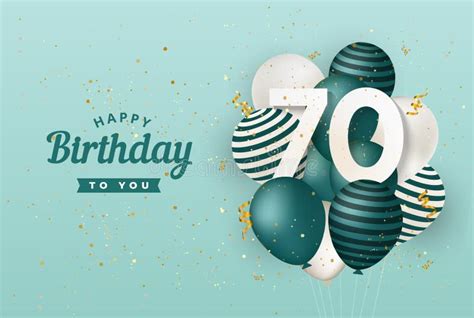 Happy 70th Birthday Gold Foil Balloon Greeting Background Stock Vector