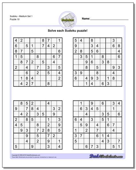 Printable sudoku puzzles (legacy version). Sudoku - Medium