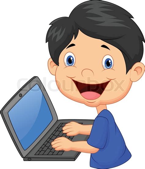 Junge Cartoon Mit Laptop Stock Vektor Colourbox