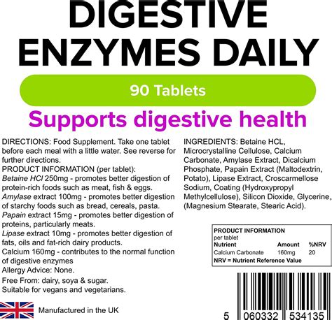 Lindens Digestive Enzymes Daily Tablets 90 Pack Contains Betaine