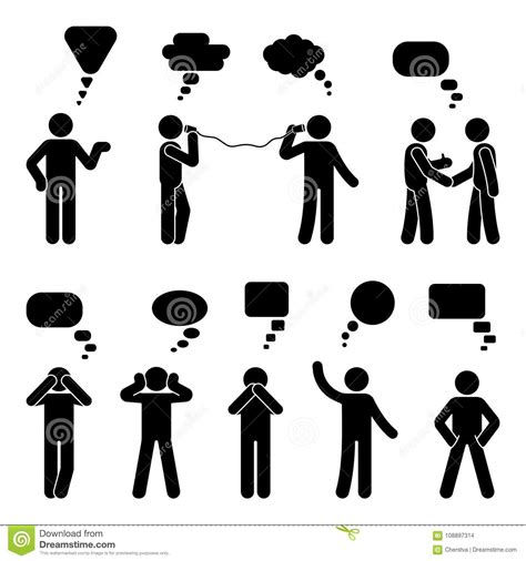 Stick Figure Dialog Speech Bubbles Set Talking Thinking