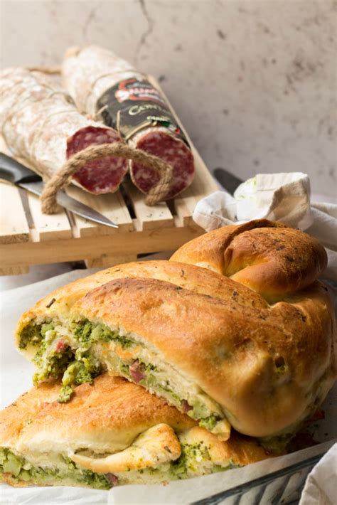 treccia di pan brioche con broccoli e salame francesca e il suo blog