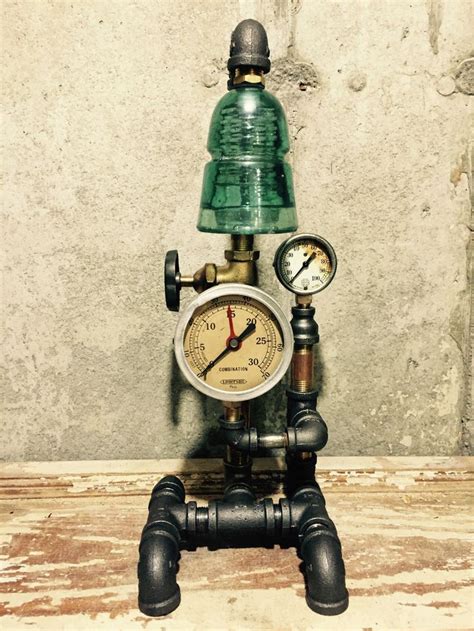 Steampunk Industrial Lamp Vintage Brass Pressure Gauge And Valve Glass