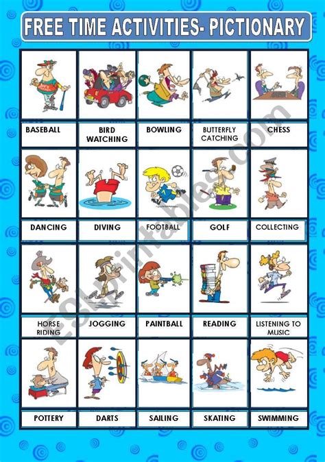 Free Time Activities Pictionary Esl Worksheet By Princesss Free