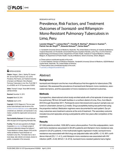 pdf prevalence risk factors and treatment outcomes of isoniazid and rifampicin mono