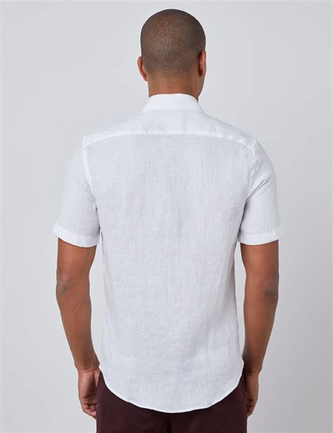 Mens White Tailored Fit Short Sleeve Linen Shirt Hawes And Curtis