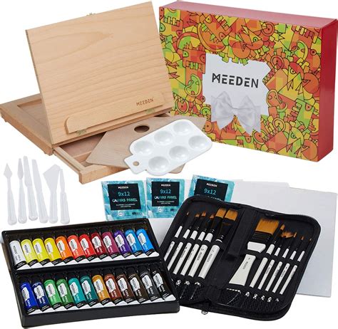Meeden 48 Pcs Acrylic Painting Set Deluxe Painting Kit With Beechwood