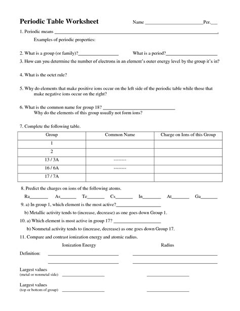 The organization of the periodic table worksheet answer key. 8 Best Images of Chemistry Review Worksheets - Periodic ...
