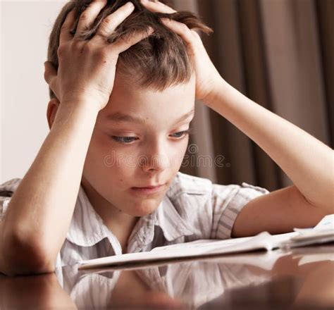 Sad Boy Doing Homework Stock Image Image Of Book Homework 153195447