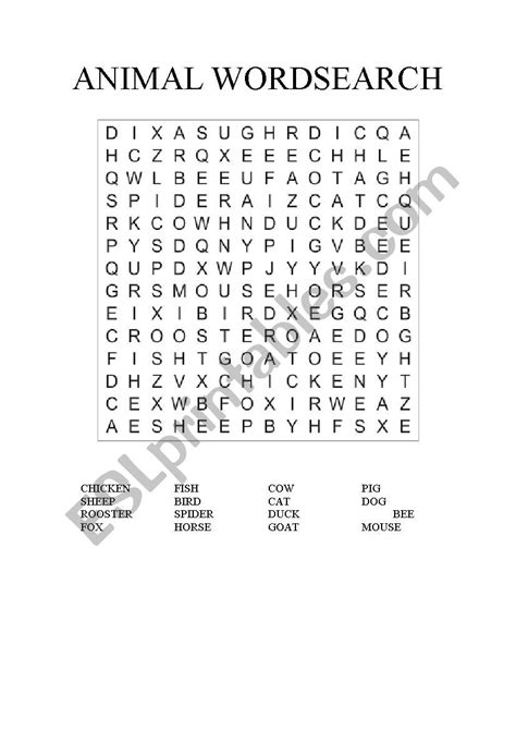 Animal Word Search Sheets