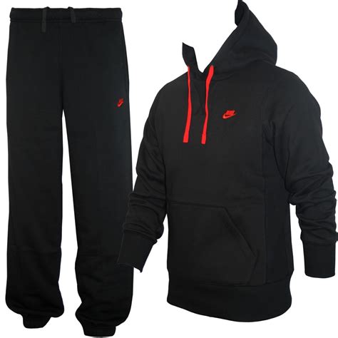 New Mens Nike Black Fleece Basic Hooded Jog Suit S M L