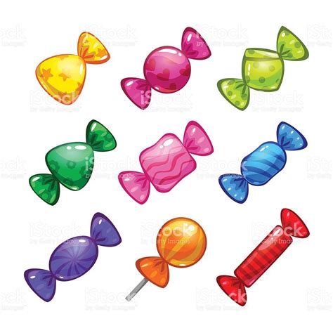 Funny Cartoon Colorful Candies Set On White Background
