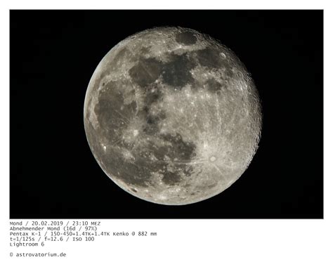 Trabant mond — den mond anbellen: Abnehmender Mond (16d/97%) / 20.02.2019 » astrovatorium.de