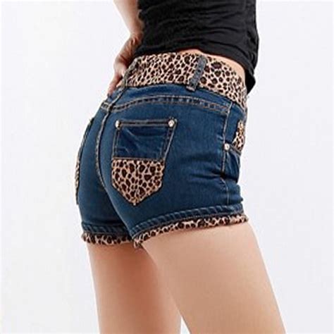 2015 Summer 5xl Plus Size Jean Shorts Women Leopard Flange Encaje Tight