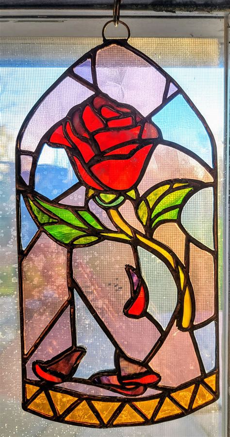 Beauty And The Beast Enchanted Rose Stained Glass Panel Etsy In 2023