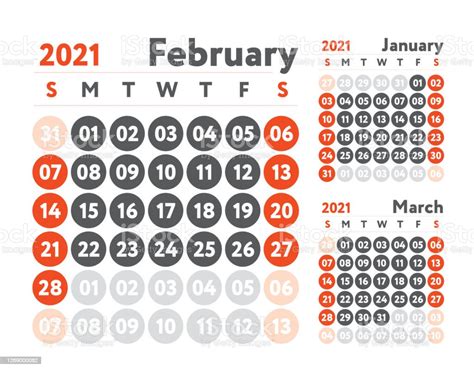 February 2021 Calendar Planner Design English Calender Red Color Vector