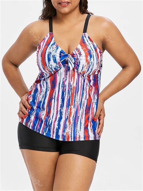 26 Off Tie Dye Bowknot Plus Size Skirted Tankini Set Rosegal