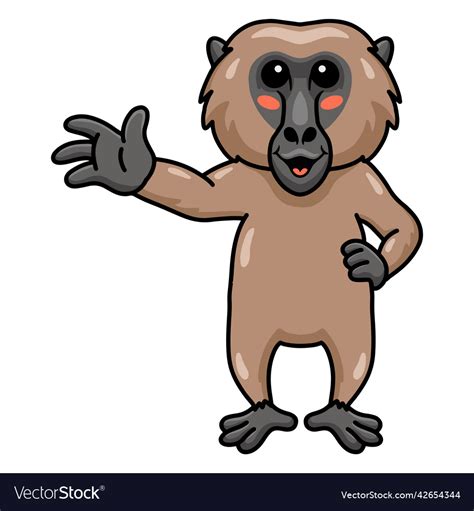 Cute Little Baboon Monkey Cartoon Waving Hand Vector Image