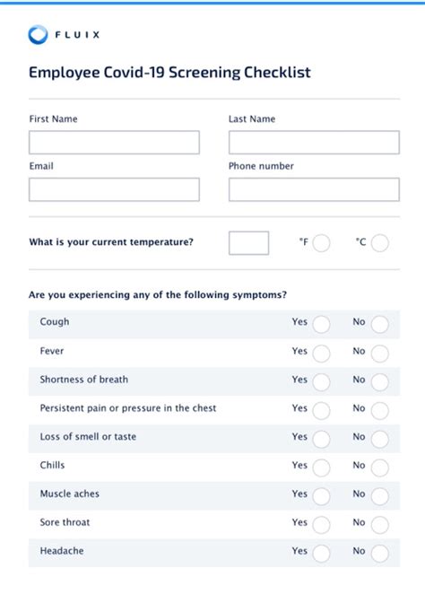 Employee Covid Health Screening Form Health Screening Questionnaire