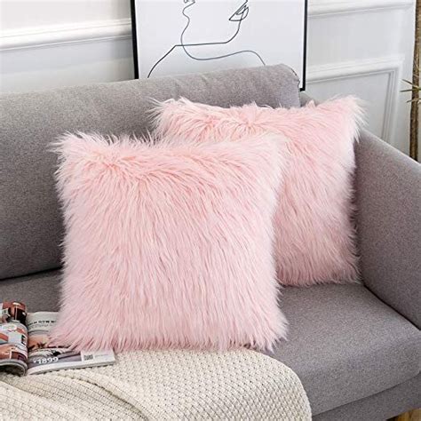 Wlnui Set Of 2 Pink Fluffy Pillow Covers New Luxury Series Merino Style