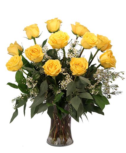 Dozen Yellow Roses Flower Arrangement Vase Arrangements Flower Shop