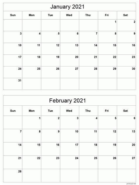 Printable 2 Month Calendar 2021 Free 2021 Printable Calendars
