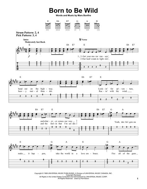 Born To Be Wild By Steppenwolf Easy Guitar Tab Guitar Instructor