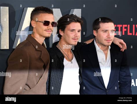 London, UK. October 3rd, 2023. Romeo Beckham, Brooklyn Beckham and Cruz