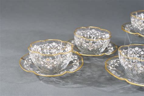 12 Moser Hand Blown Quatrefoil Gold And White Crystal Enamel Bowls W Under Plates At 1stdibs