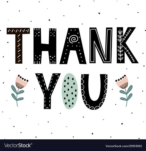 Thank You Cute Hand Drawn Lettering With Flowers Vector Image