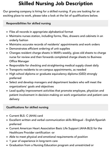 Skilled Nursing Job Description Velvet Jobs