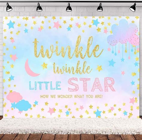 Twinkle Twinkle Littler Star Gender Reveal Photography Backdrop Pink And Blue Cloud Background