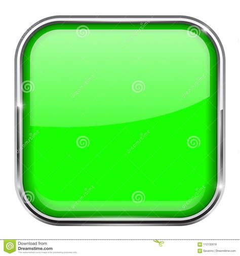 Green Square Button Shiny 3d Icon With Metal Frame Stock Vector