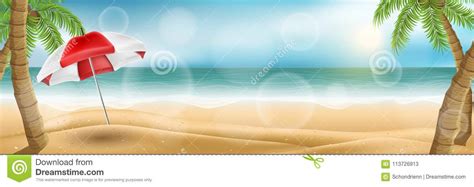 Horizontal Beach Banner With Palm Trees And Parasol Stock Vector
